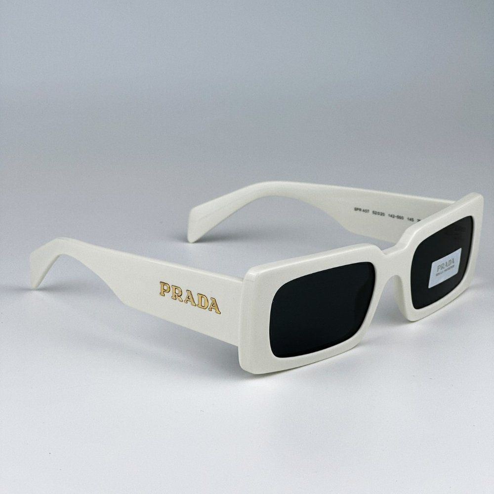SALE! NEW Prada PR A07S 1425S0 Talc White Dark Grey Rectangle Unisex Sunglasses - Picture 5 of 12
